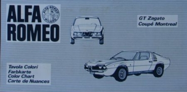 Alfa Romeo Montreal Coupe Modelprogram + Colorsheed 1970 Carbrochure (6860)